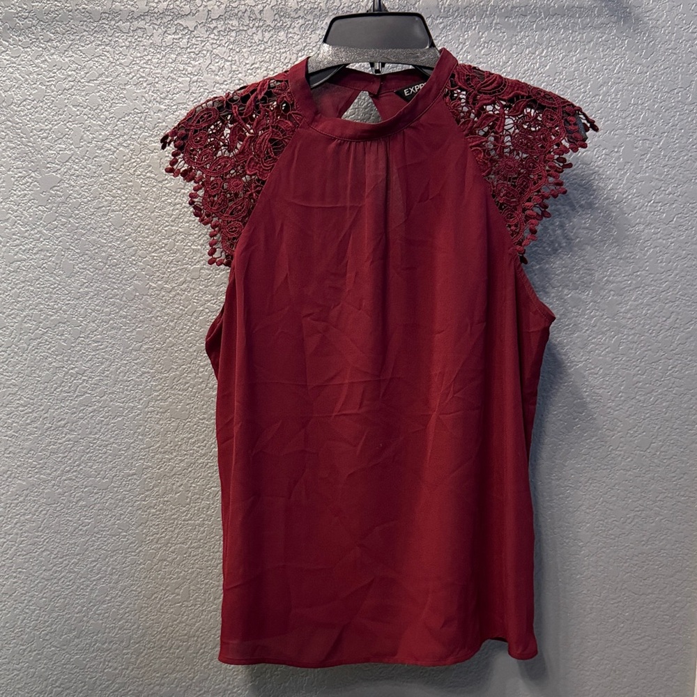Express Burgundy Crochet Sleeve Blouse